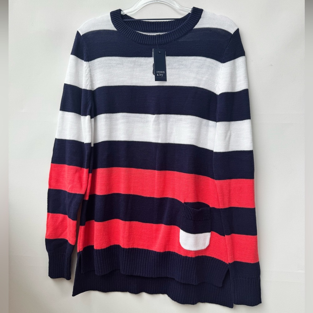 Crown & Ivy, 100% Cotton Striped Sweater, Size‎ M